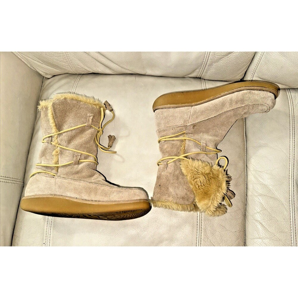 Earth Shoe Miami Boots Womens Suede Leather Lace Up Fur Lined Tan Size 9.5 - Picture 11 of 15